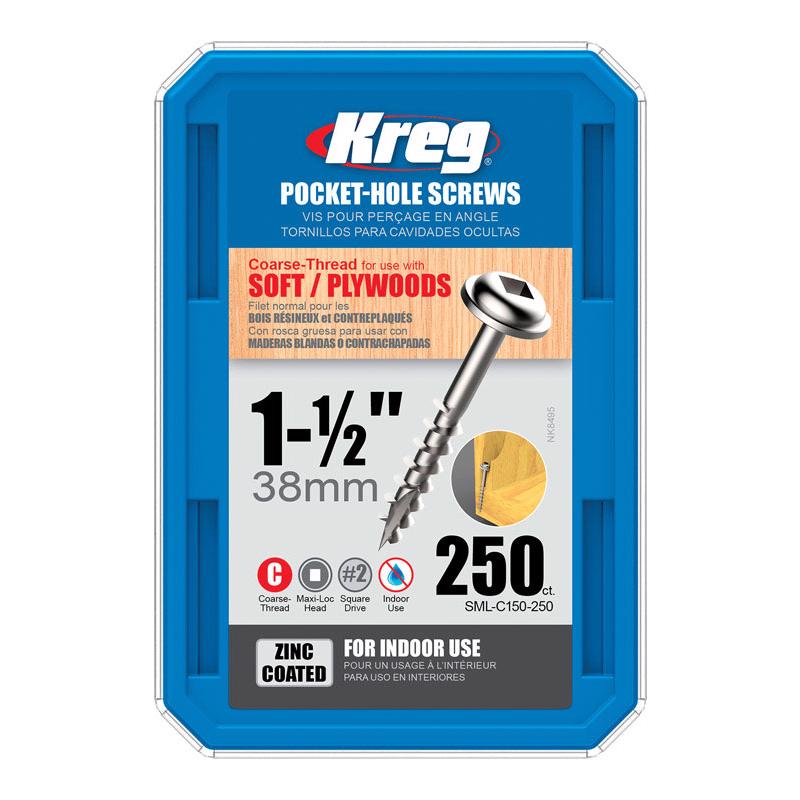 Kreg No. 8 X 1-1/2 in. L Square Zinc-Plated Coarse Pocket-Hole Screw 250 pk