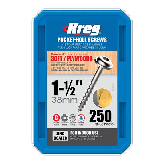Kreg No. 8 X 1-1/2 in. L Square Zinc-Plated Coarse Pocket-Hole Screw 250 pk