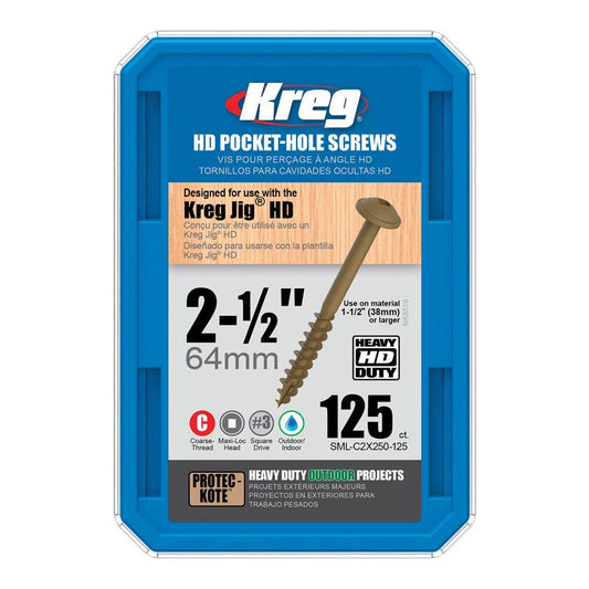 Kreg No. 14 X 2 1/2 in. L Square Zinc-Plated Coarse Pocket-Hole Screw 125 pk