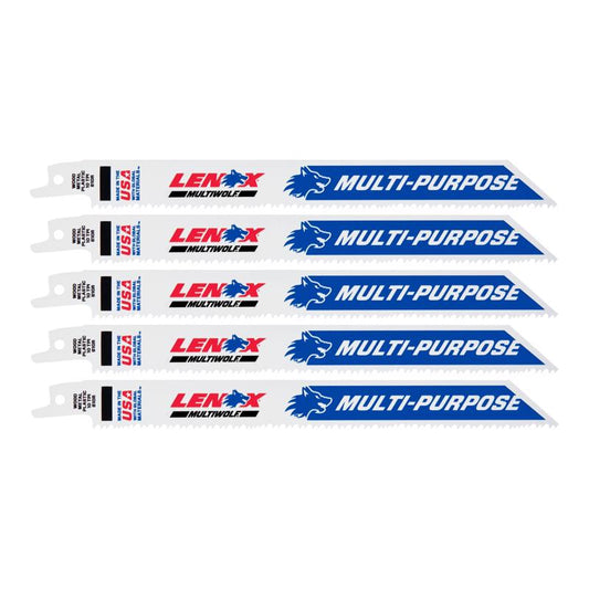 Lenox MULTIWOLF 8 in. Bi-Metal WAVE EDGE Reciprocating Saw Blade 10 TPI 5 pk
