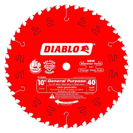 Diablo 10 in. D X 5/8 in. General Purpose TiCo Hi-Density Carbide Circular Saw Blade 40 teeth 1 pk