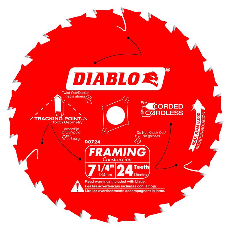 Diablo Tracking Point 7-1/4 in. D X 5/8 in. TiCo Hi-Density Carbide Saw Blade 24 teeth 1 pk