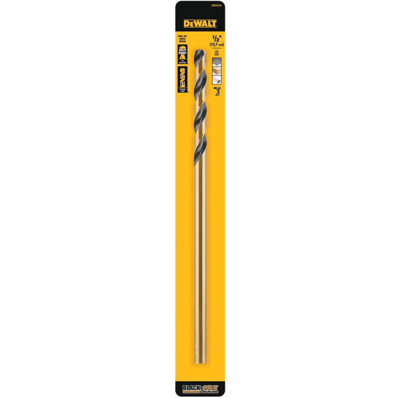 DeWalt Black & Gold 1/2 in. X 12 in. L High Speed Steel Split Point Aircraft Drill Bit Straight Shan