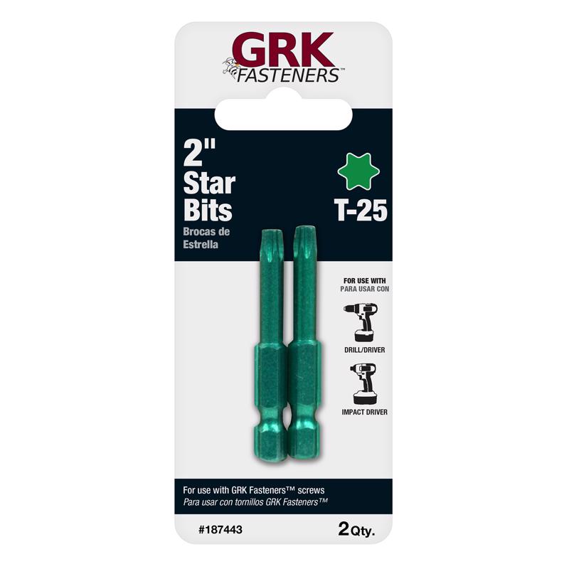 GRK Fasteners Star T25 X 2 in. L Power Bit Carbon Steel 2 pc