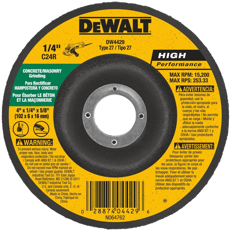 DeWalt High Performance 4 in. D X 5/8 in. Masonry Grinding Wheel
