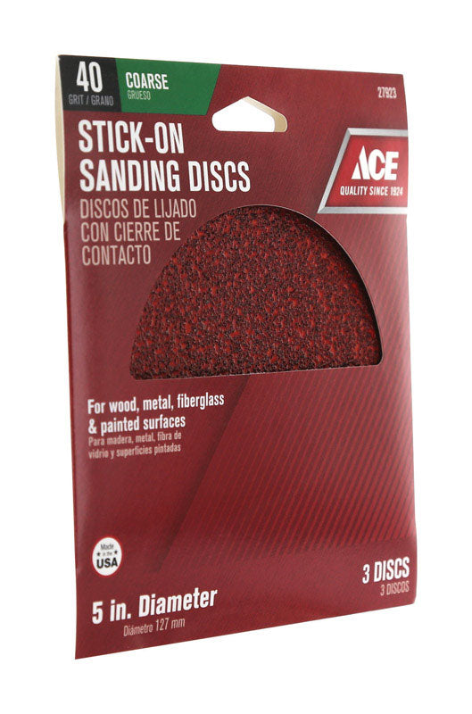 Ace 5 in. Aluminum Oxide Adhesive Sanding Disc 40 Grit Extra Coarse 3 pk