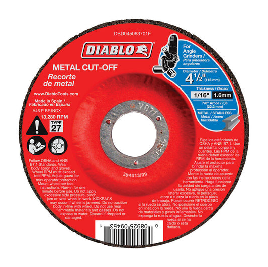 Diablo 4-1/2 in. D X 7/8 in. Aluminum Oxide Metal Cut-Off Disc 1 pk