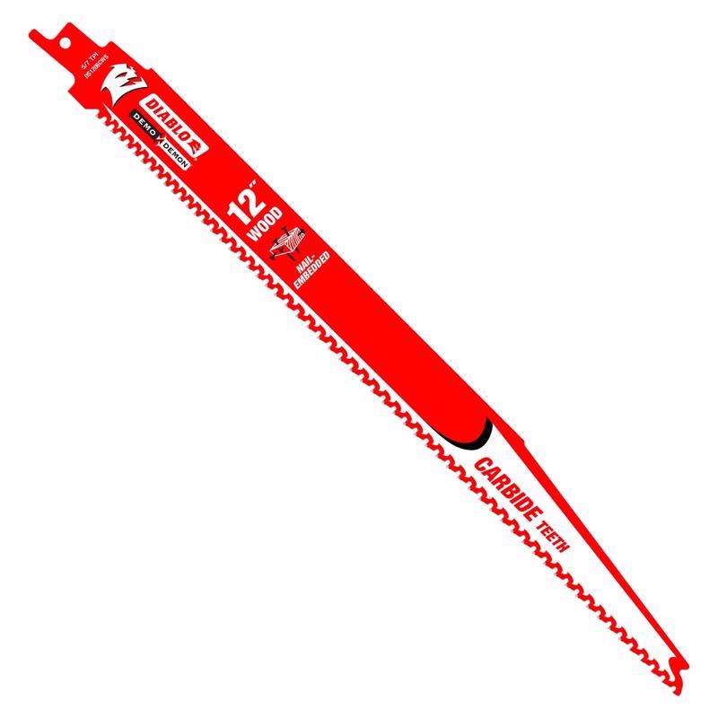 Diablo Demo Demon 12 in. Carbide Tipped Nail-Embedded Wood Reciprocating Saw Blade 5/7 TPI 3 pk