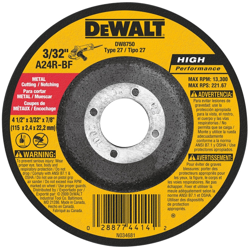 DeWalt 4-1/2 in. D X 7/8 in. Aluminum Oxide Metal Cut-Off Wheel 1 pc