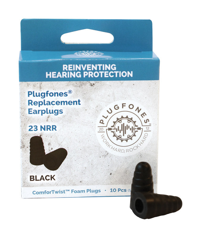 Plugfones ComforTwist 29 dB Soft Foam Replacement Tip Replacement Ear Plugs Black 5 pair