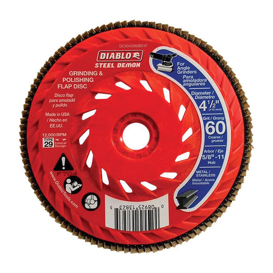 Diablo Steel Demon 4-1/2 in. D X 5/8 in. Zirconia Speed Hub Thread Arbor Flap Disc 60 Grit 1 pk