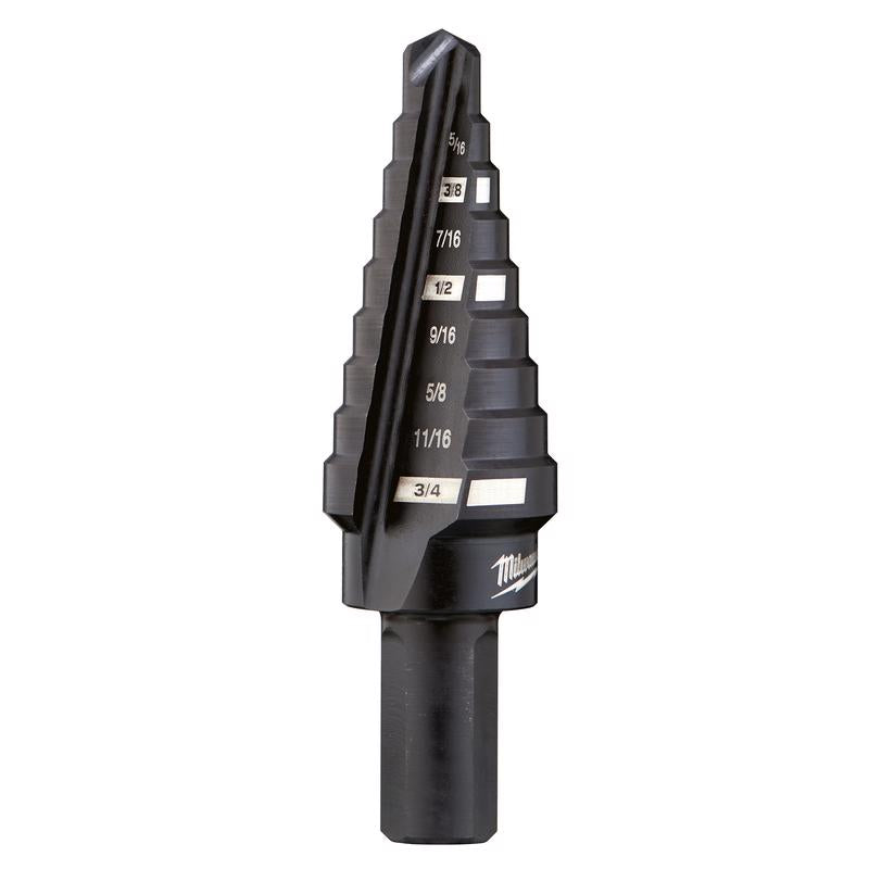 Milwaukee JAM-FREE 1/4 to 3/4 in. X 6 in. L Black Oxide Step Drill Bit 3-Flat Shank 1 pc
