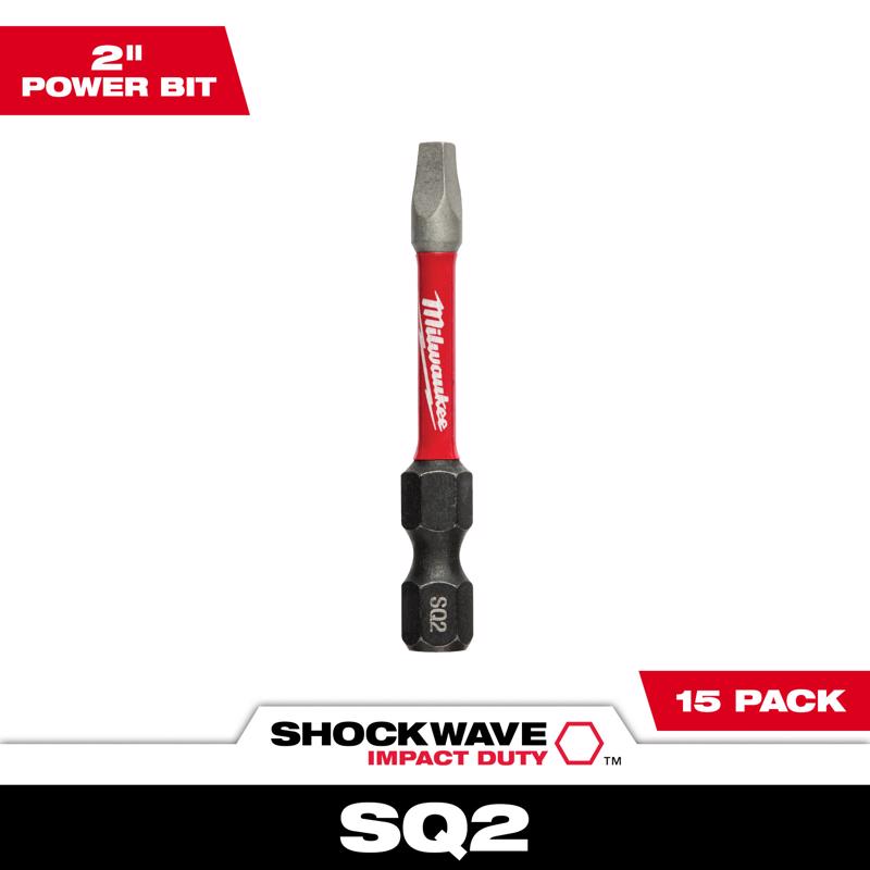 Milwaukee Shockwave Square Recess #2 X 2 in. L Impact Power Bit Steel 15 pc