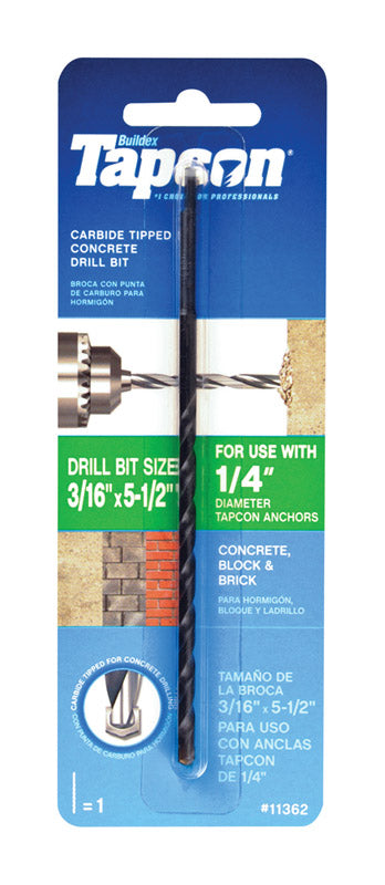 Tapcon 3/16 in. X 5-1/2 in. L Carbide Tipped Concrete Drill Bit Straight Shank 1 pc
