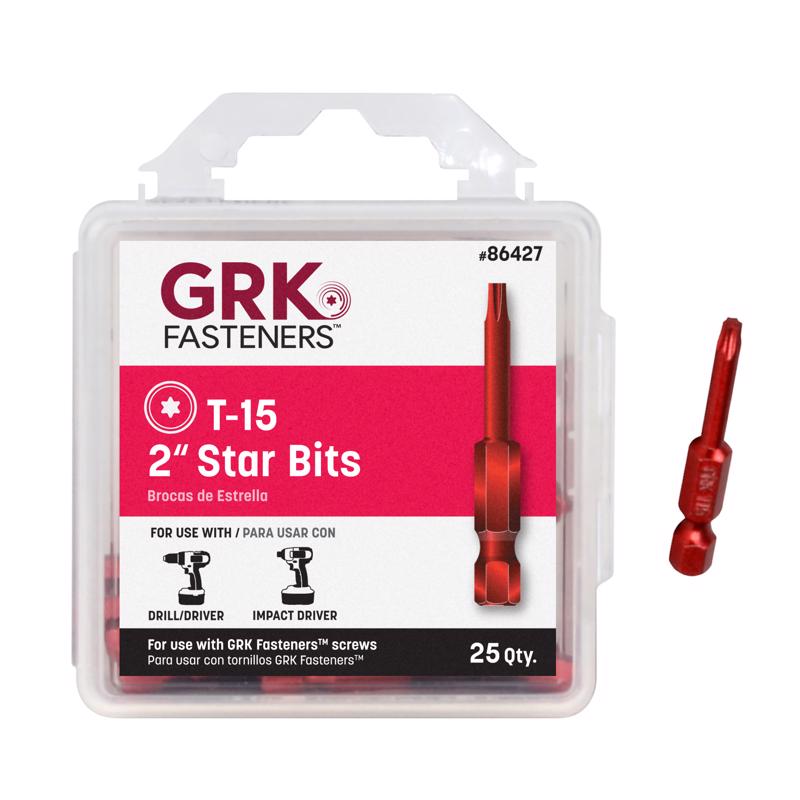 GRK Fasteners Star T-15 X 2 in. L Impact Power Bit Carbon Steel 25 pc