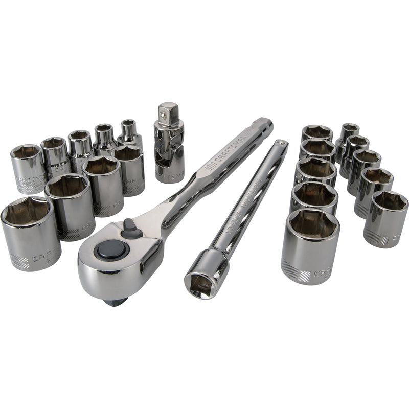 Craftsman 3/8 in. drive Metric and SAE 6 Point Socket and Ratchet Set 22 pc