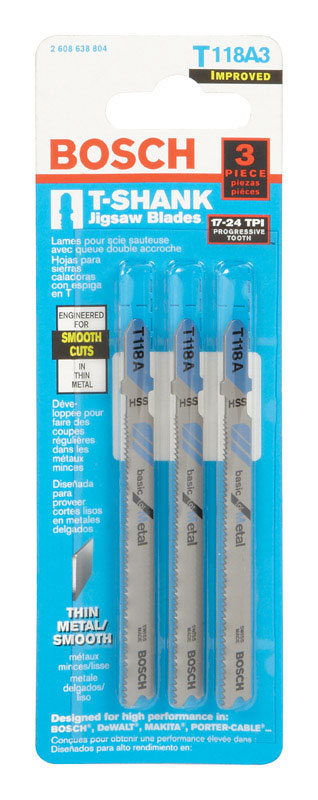 Bosch 3 in. High Carbon Steel T-Shank Wavy set and milled Jig Saw Blade 24 TPI 3 pk