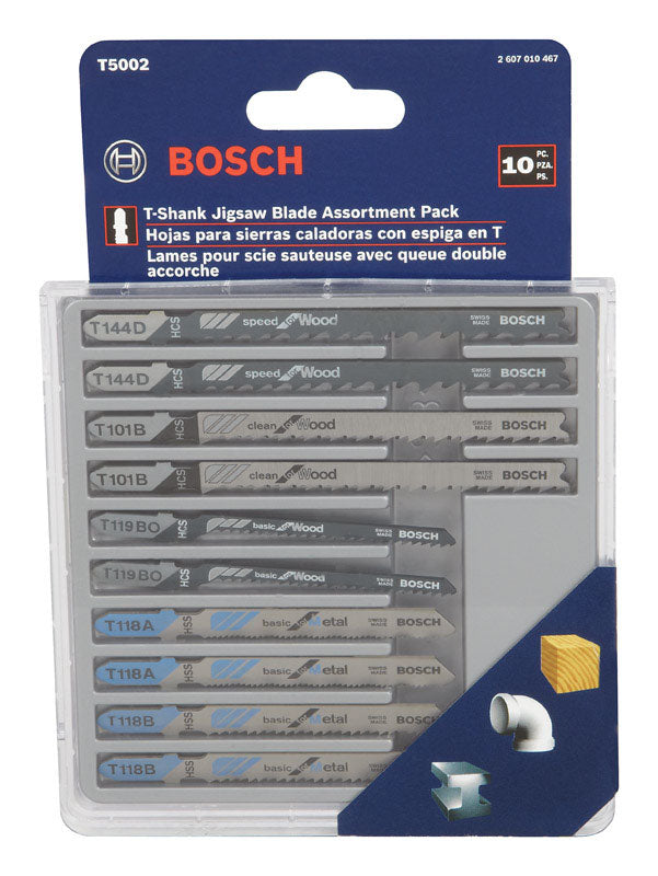 Bosch High Carbon Steel T-Shank Jig Saw Blade Set Assorted TPI 10 pk