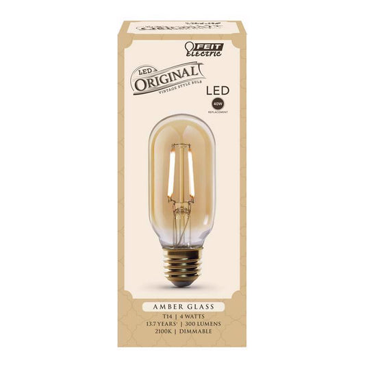 Feit T14 E26 (Medium) LED Bulb Amber Soft White 40 Watt Equivalence 1 pk