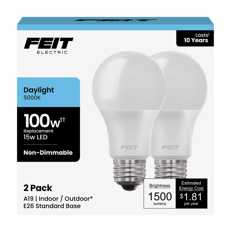 Feit A19 E26 (Medium) LED Bulb Daylight 100 Watt Equivalence 2 pk