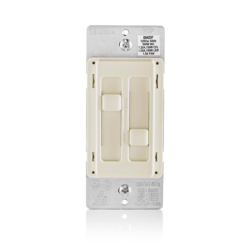 Leviton Decora SureSlide Light Almond Fan/LED Dimmer Slide Switch 1 pk