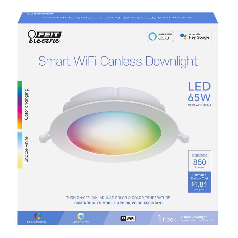 Feit Smart Home Frost White 6 in. W Aluminum LED Smart-Enabled Canless Recessed Downlight 15 W