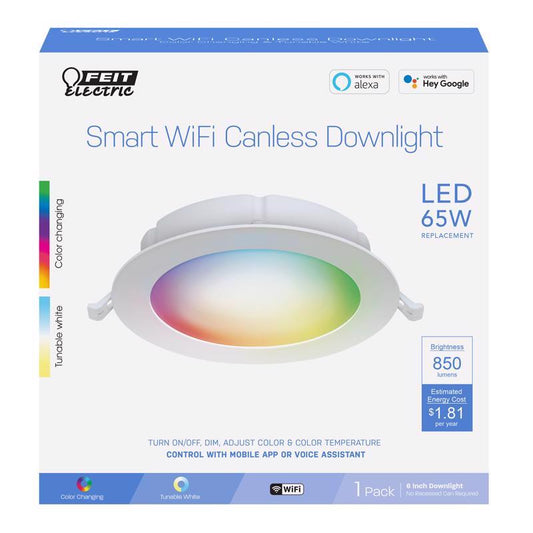 Feit Smart Home Frost White 6 in. W Aluminum LED Smart-Enabled Canless Recessed Downlight 15 W