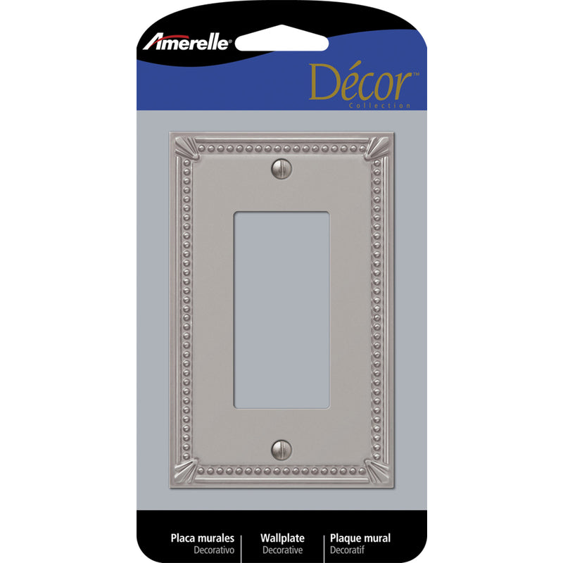 Amerelle Imperial Bead Brushed Nickel 1 gang Metal Decorator Wall Plate 1 pk