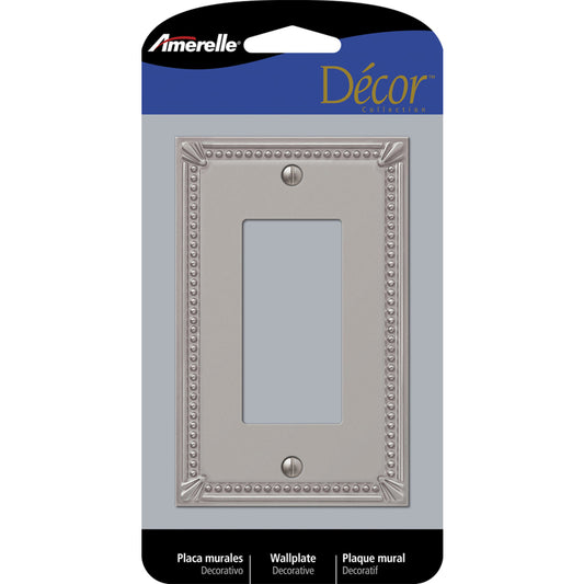 Amerelle Imperial Bead Brushed Nickel 1 gang Metal Decorator Wall Plate 1 pk