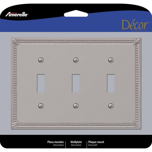 Amerelle Imperial Bead Brushed Nickel 3 gang Metal Toggle Wall Plate 1 pk