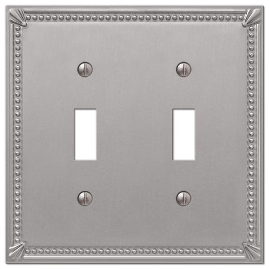 Amerelle Imperial Bead Brushed Nickel 2 gang Metal Decorator/Toggle Wall Plate 1 pk