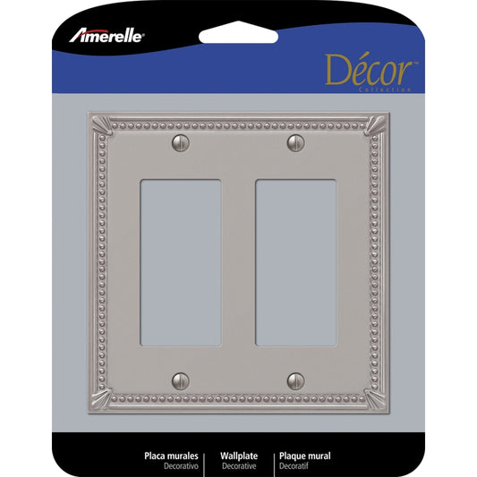 Amerelle Imperial Bead Brushed Nickel 2 gang Metal Decorator Wall Plate 1 pk