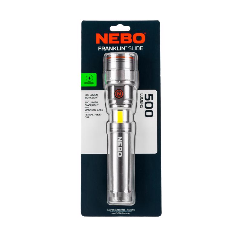 NEBO Franklin Slide 500 lm Storm Gray LED Work Light Flashlight 18650 Battery
