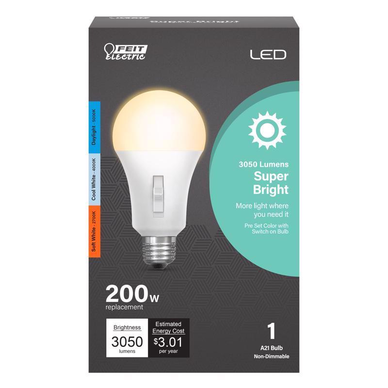 Feit A21 E26 (Medium) LED Bulb Adjustable White 200 Watt Equivalence 1 pk