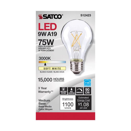 Satco A19 E26 (Medium) Filament LED Bulb Soft White 75 Watt Equivalence 1 pk