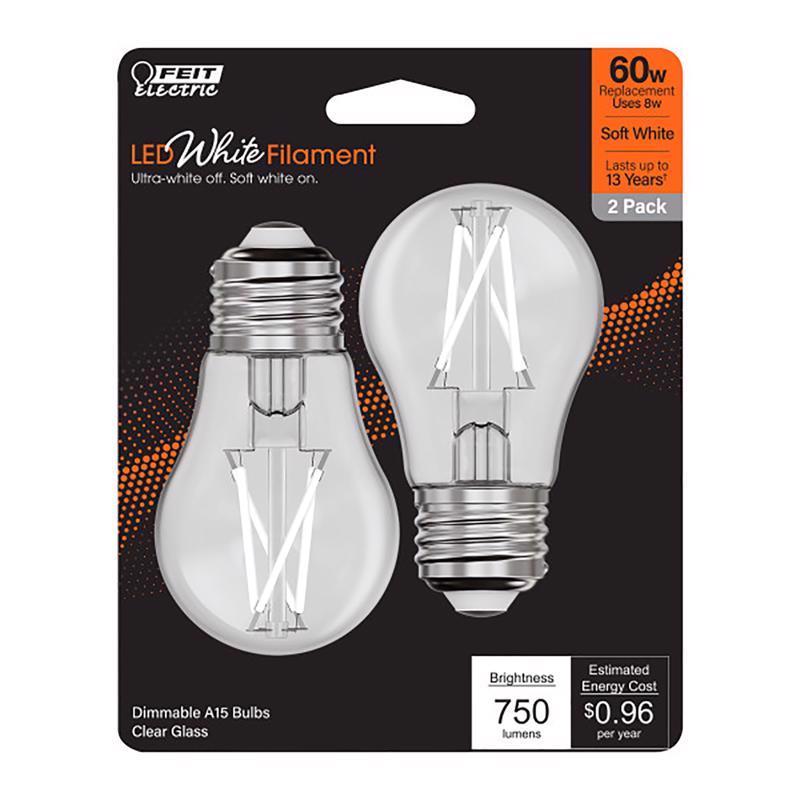 Feit White A15 E26 (Medium) Filament LED Bulb Soft White 60 Watt Equivalence 2 pk