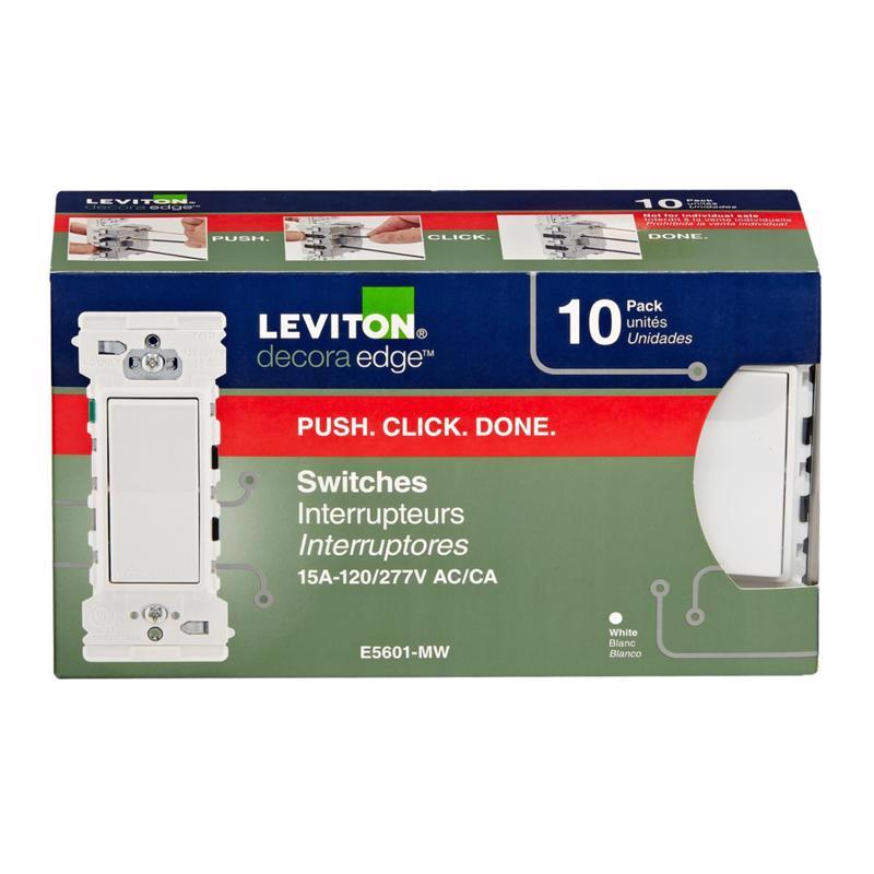 Leviton Lever Edge 15 amps Single Pole Rocker Switch White 10 pk