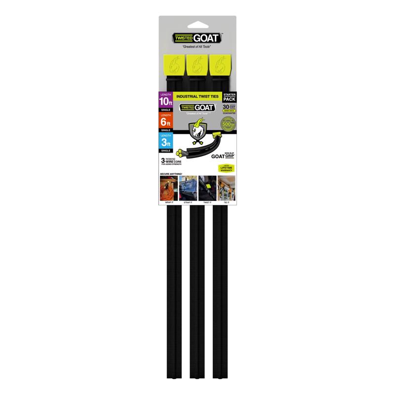 Twisted Goat 36 in. L Black Twist Ties 3 pk