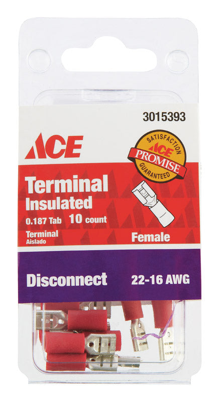 Ace 22-16 AWG Insulated Female Disconnect Red 10 pk