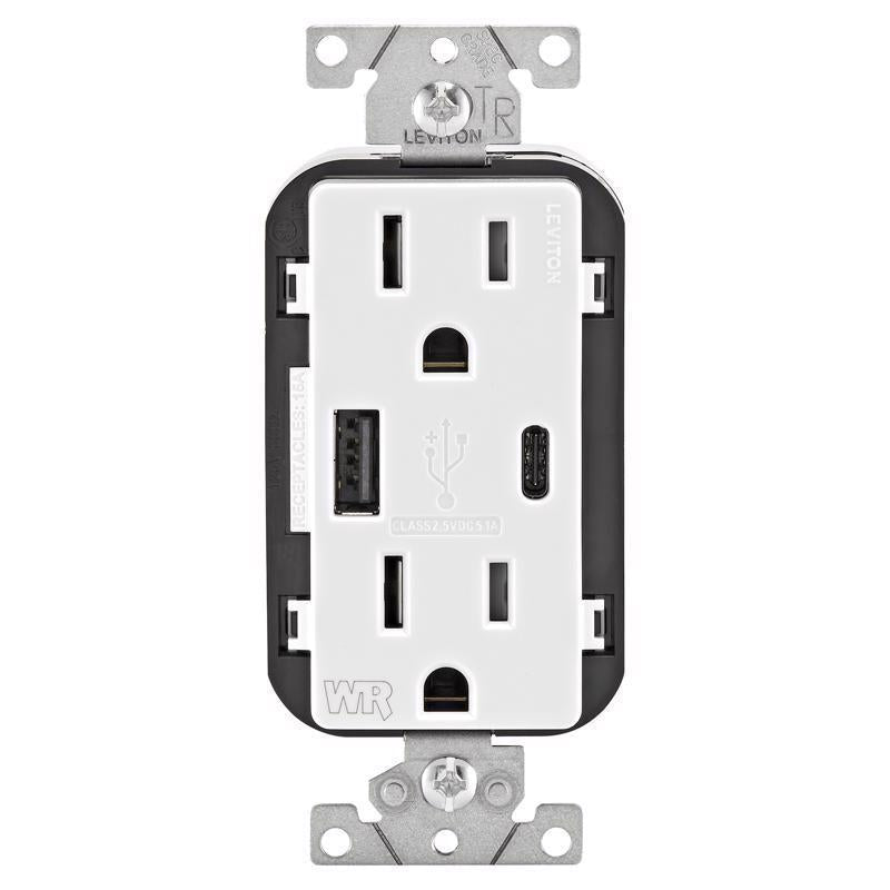 Leviton 15 amps 125 V USB White Outlet and USB Charger 5-15R 1 pk