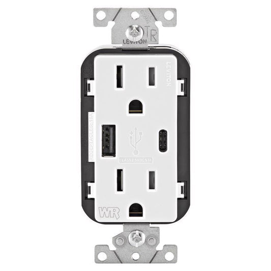 Leviton 15 amps 125 V USB White Outlet and USB Charger 5-15R 1 pk