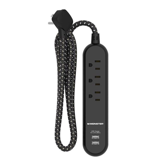 Monster 4 ft. L 3 outlets Power Strip with USB Ports Black
