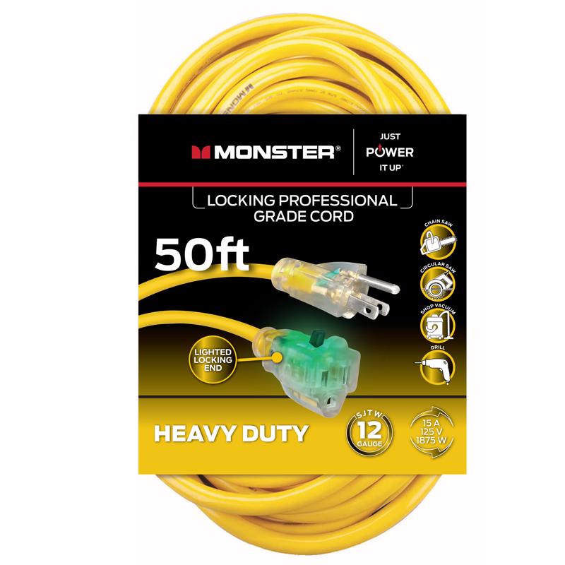 Monster Just Power It Up Outdoor 50 ft. L Yellow Extension Cord 12/3 SJTW