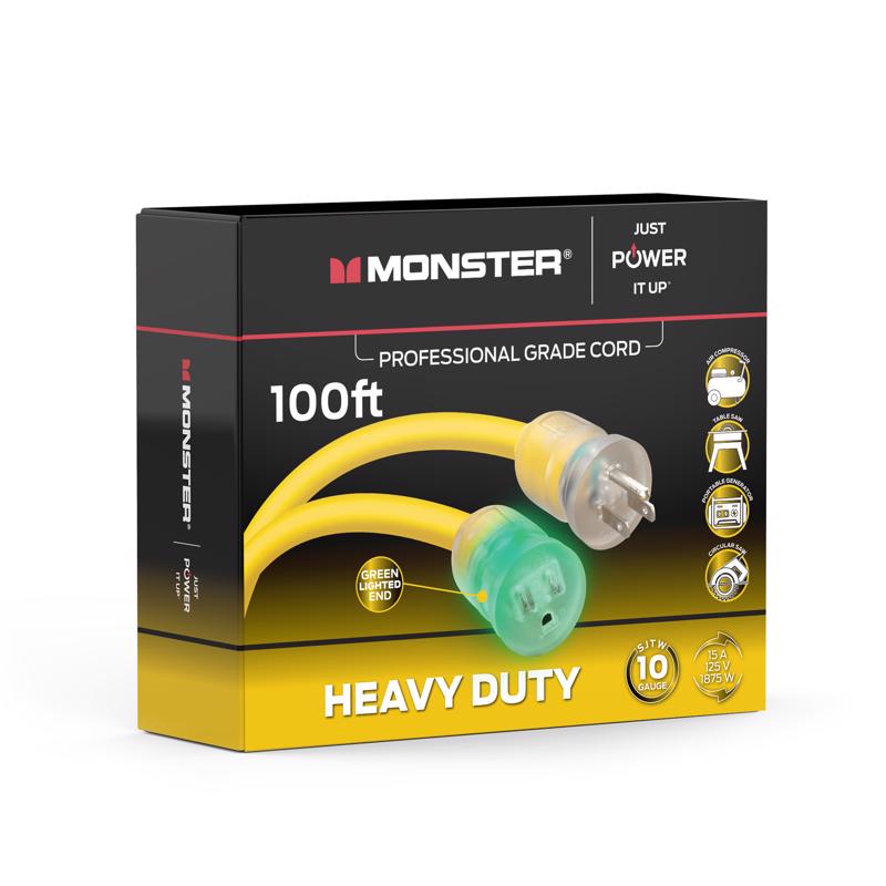 Monster Just Power It Up Outdoor 100 ft. L Yellow Extension Cord 10/3 SJTW
