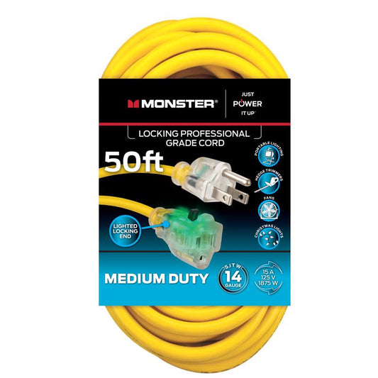 Monster Just Power It Up Outdoor 50 ft. L Yellow Extension Cord 14/3 SJTW