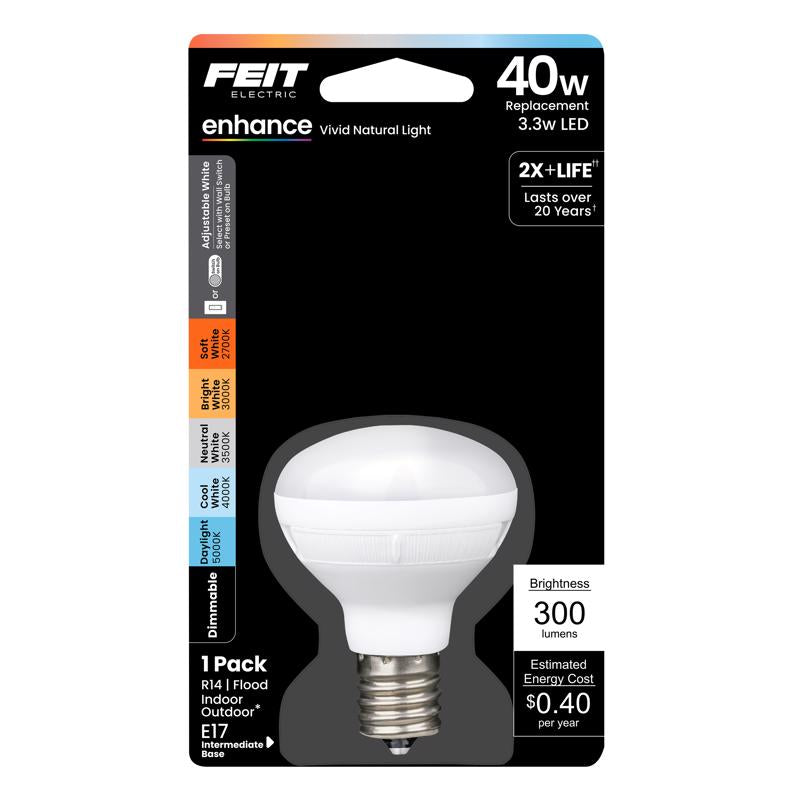 Feit R14 E17 (Intermediate) LED Bulb Adjustable White 40 Watt Equivalence 1 pk