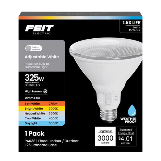 Feit PAR38 E26 (Medium) LED Floodlight Bulb Adjustable White 325 Watt Equivalence 1 pk