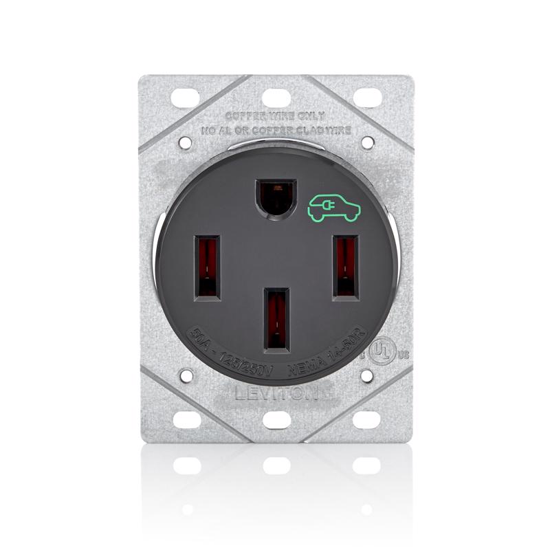 Leviton EV Charging 50 amps 250 V Single Black Outlet 14-50R 1 pk