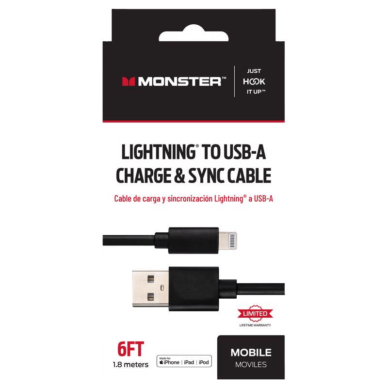 Monster Just Hook It Up Lightning to USB-A Charge and Sync Cable 6 ft. Black