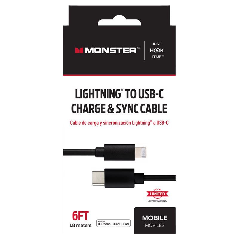 Monster Just Hook It Up Lightning to USB-C Charge and Sync Cable 6 ft. Black